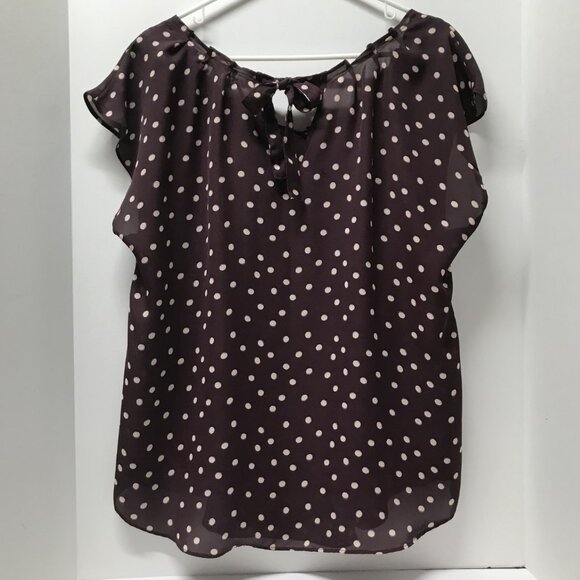 LC Lauren Conrad Maroon Polka Dot Tie-Back Blouse - Picture 3 of 9